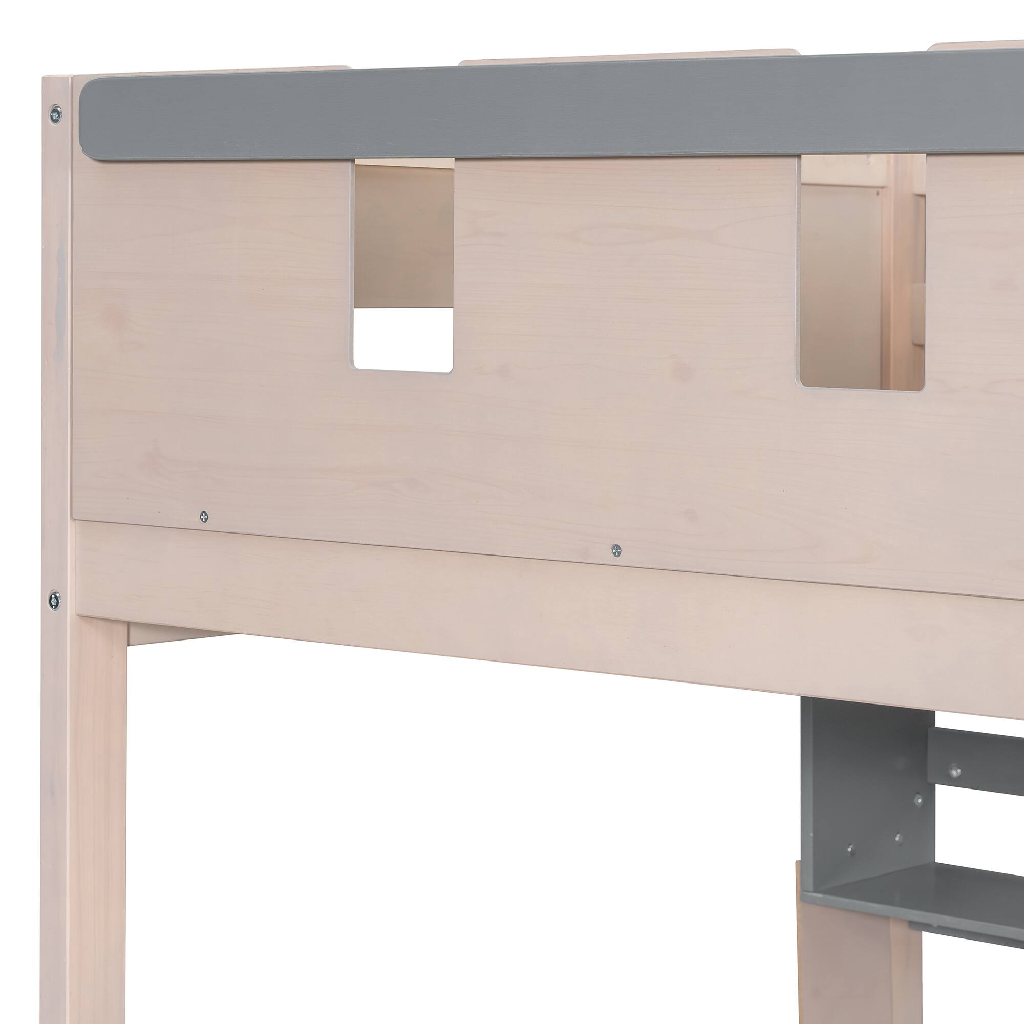 Alt View 4. Anysun - Twin Size Castle Style Bunk Bed with 2 Drawers,Shelf,and LED - Grey.