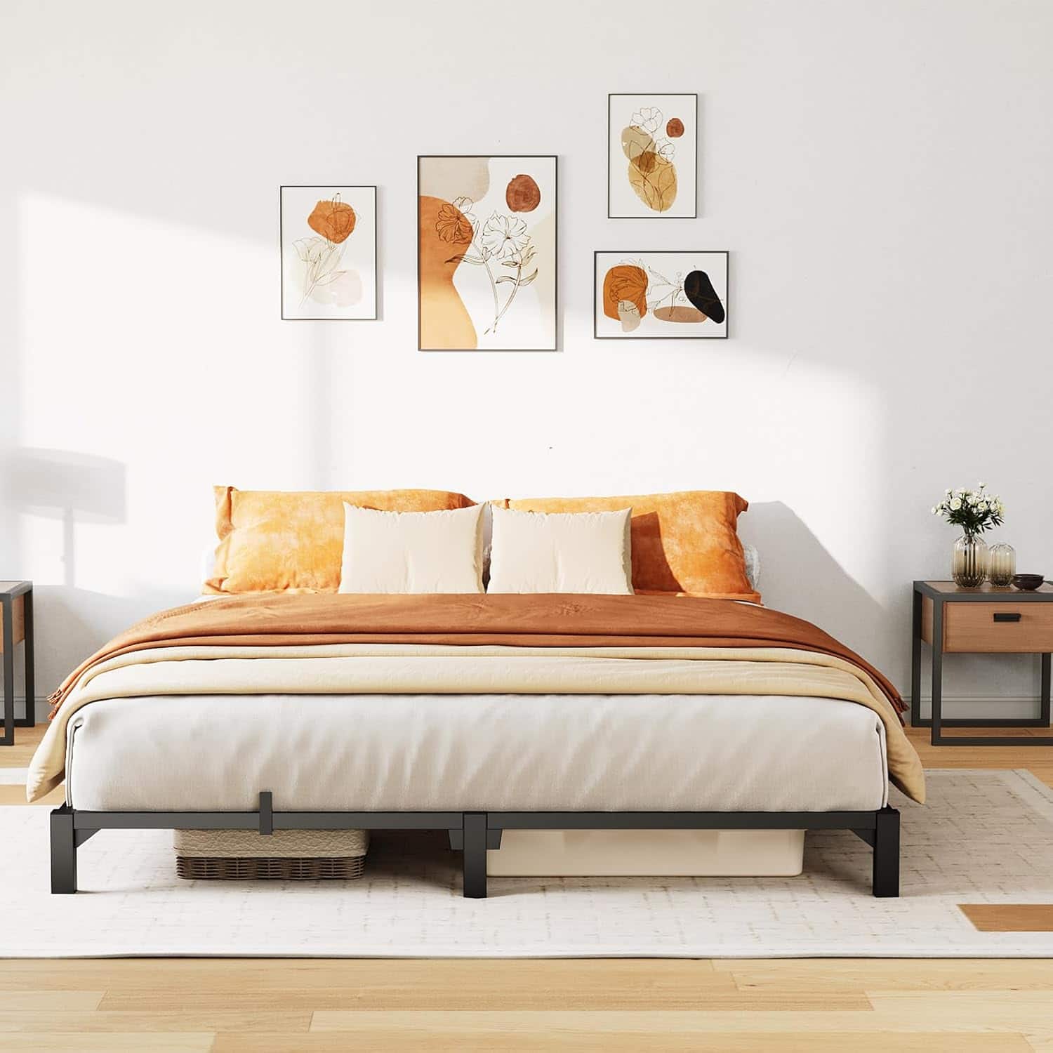 Homhougo - 6 in Full Bed Frame, Heavy Duty Metal Platform Bed Frame with Durable Iron Slat Support and Legs, No Box Spring - 6 Inch