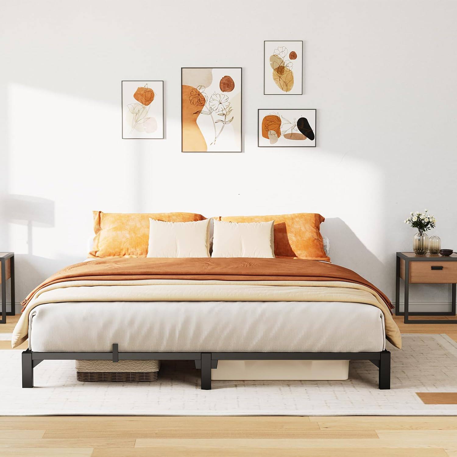 Front. Homhougo - 6 in Full Bed Frame, Heavy Duty Metal Platform Bed Frame with Durable Iron Slat Support and Legs, No Box Spring - 6 Inch.