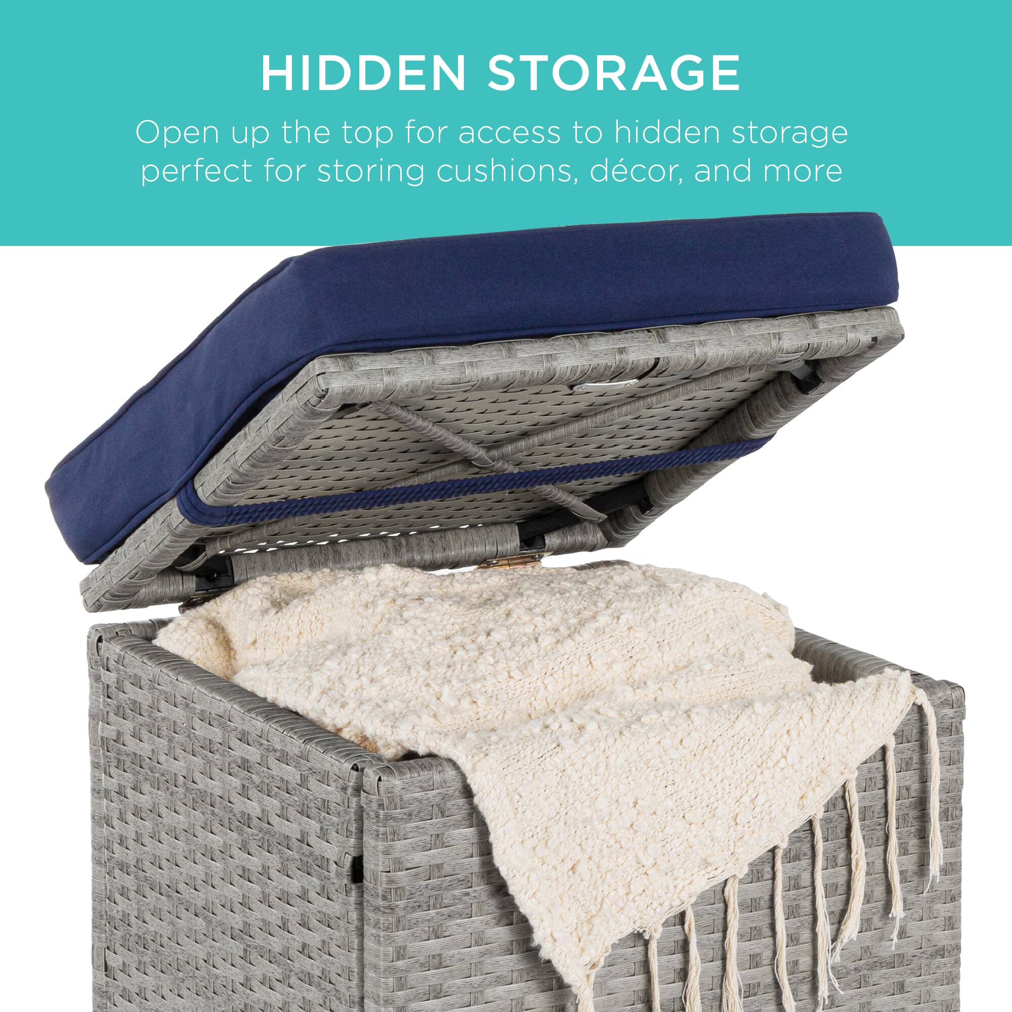 HIDDEN STORAGE  
Open up the top for access to hidden storage perfect for storing cushions, décor, and more