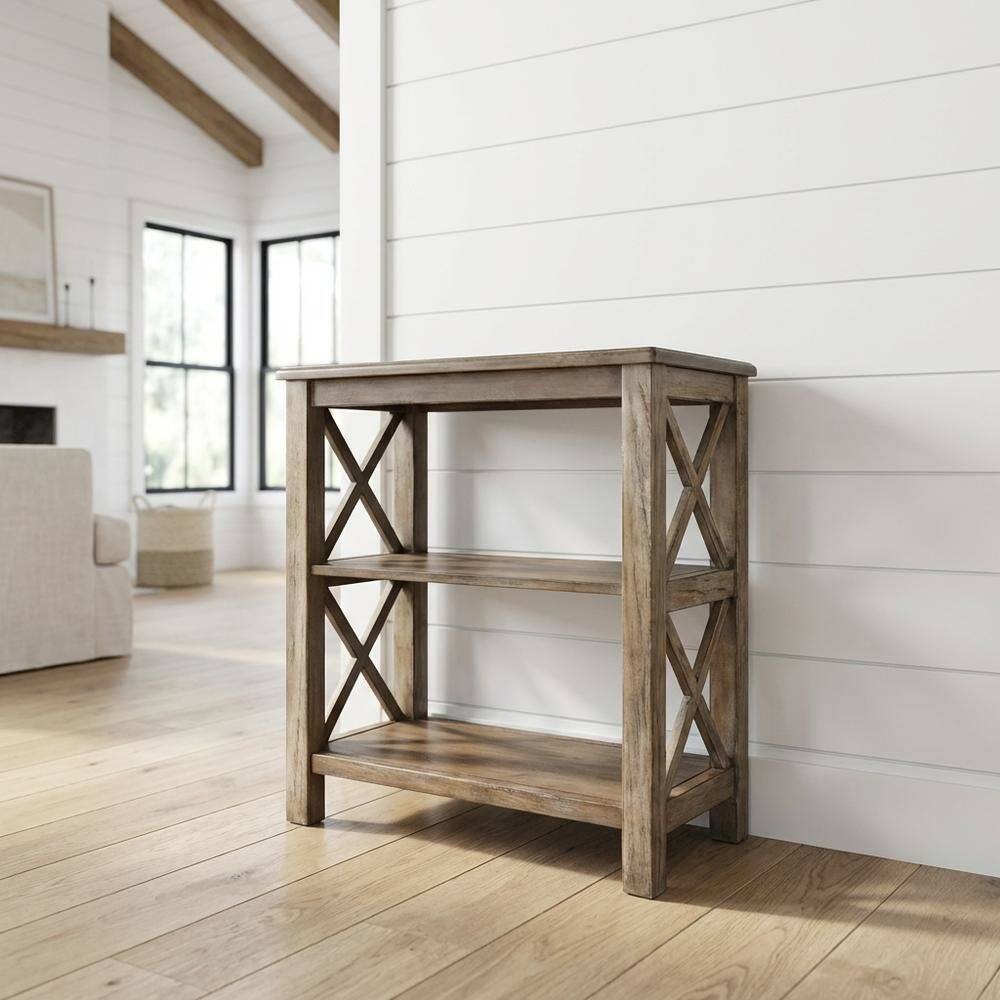 Alt View 4. Starlight Canyon Home - Transitional Distressed Bookcase, Wood Bookshelf for Living Room or Office - Light Brown.