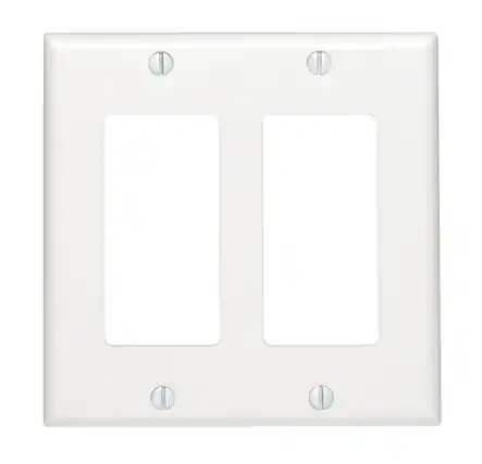 Front. Leviton - Leviton Decora White 2 gang Thermoset Plastic Decorator Wall Plate 1 pk (Case of 25) - White.