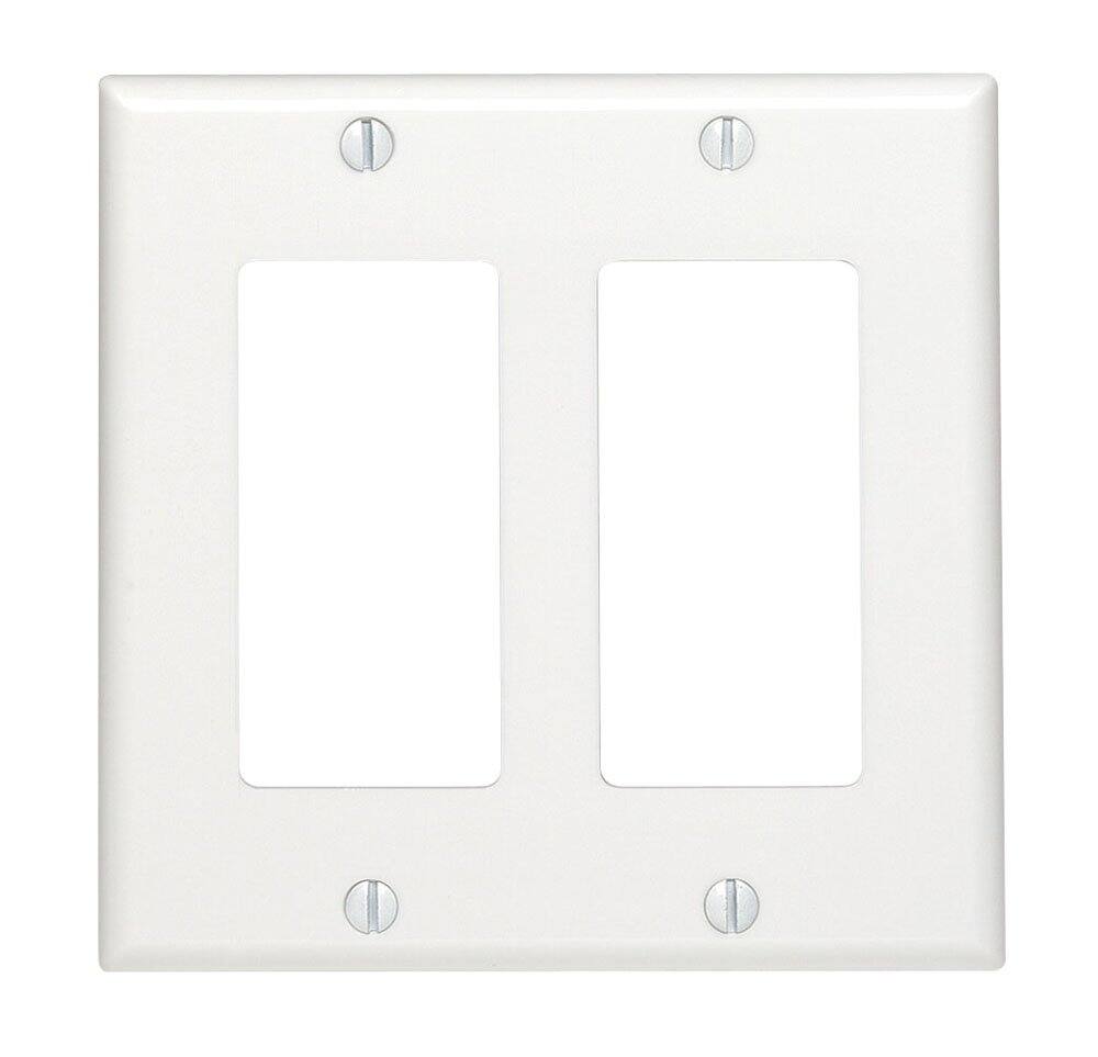 Front. Leviton - Leviton Decora White 2 gang Thermoset Plastic Decorator Wall Plate 1 pk (Case of 25) - White.