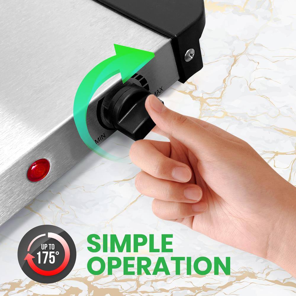 Sure, here is the corrected and grouped text from the image:

- "SIMPLE OPERATION"
- "UP TO 175°"
- "MIN" (on the dial)
- "MAX" (on the dial)