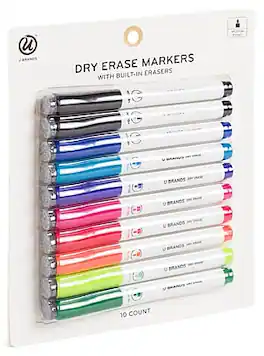 U Brands - Dry Erase Markers, Medium Tip, Assorted Ink, 10/Pack (504T06-24)