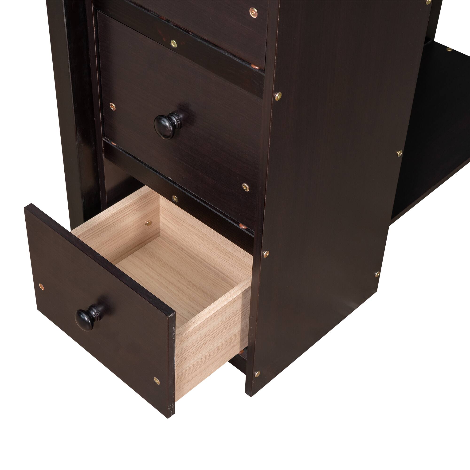 Left. Aukfa - Twin size Loft Bed with Storage Drawers and Stairs, Wooden Loft Bed with Shelves - Espresso.