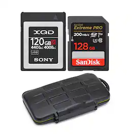 Sony - 120GB XQD G Series Memory Card with 128GB SDXC Card and Memory Storage Case