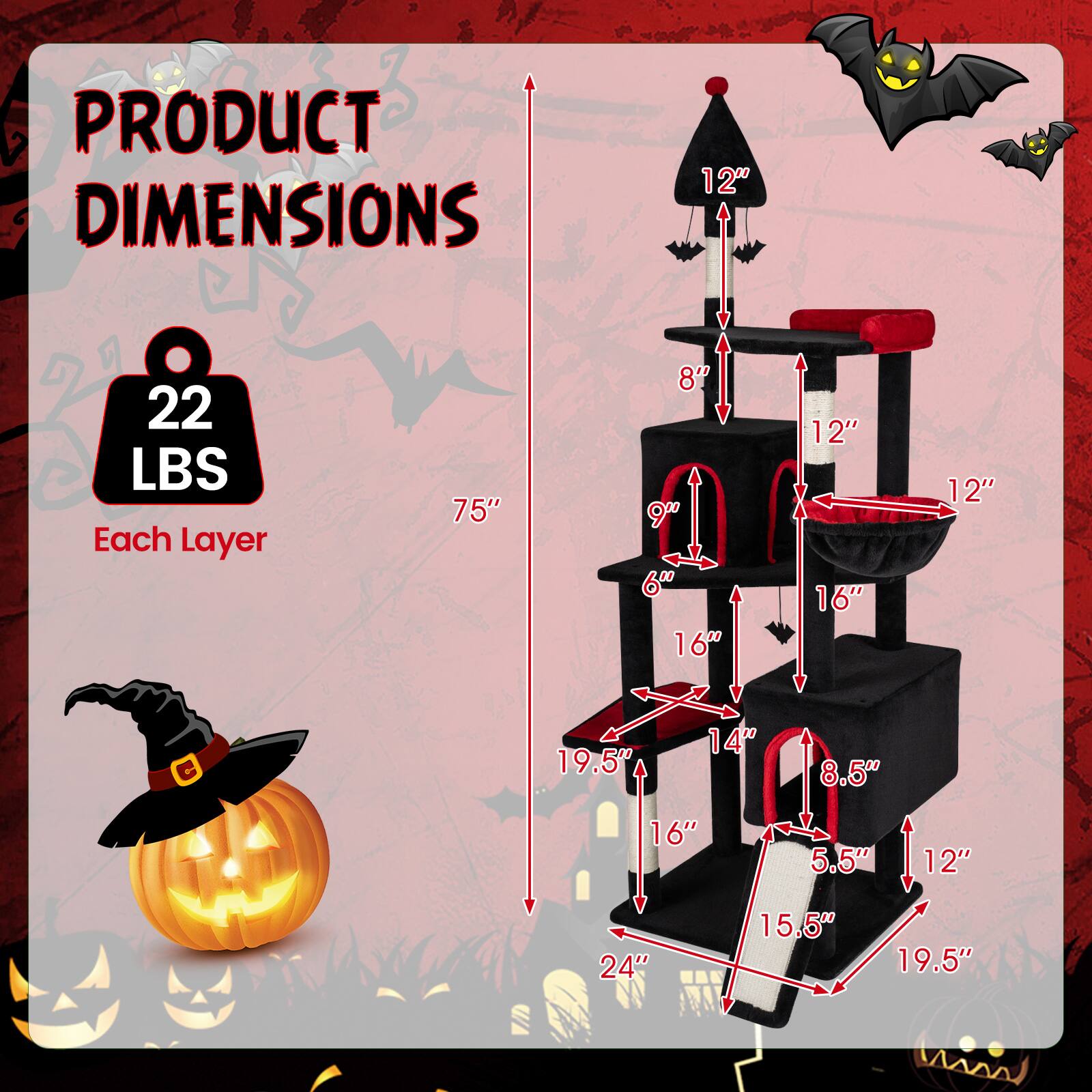 PRODUCT DIMENSIONS

22 LBS Each Layer

75" 

12" 8" 16" 12" 16" 12" 

C 19.5" 14" 8.5" 16" 5.5" 12" 24" 15.5" 19.5"