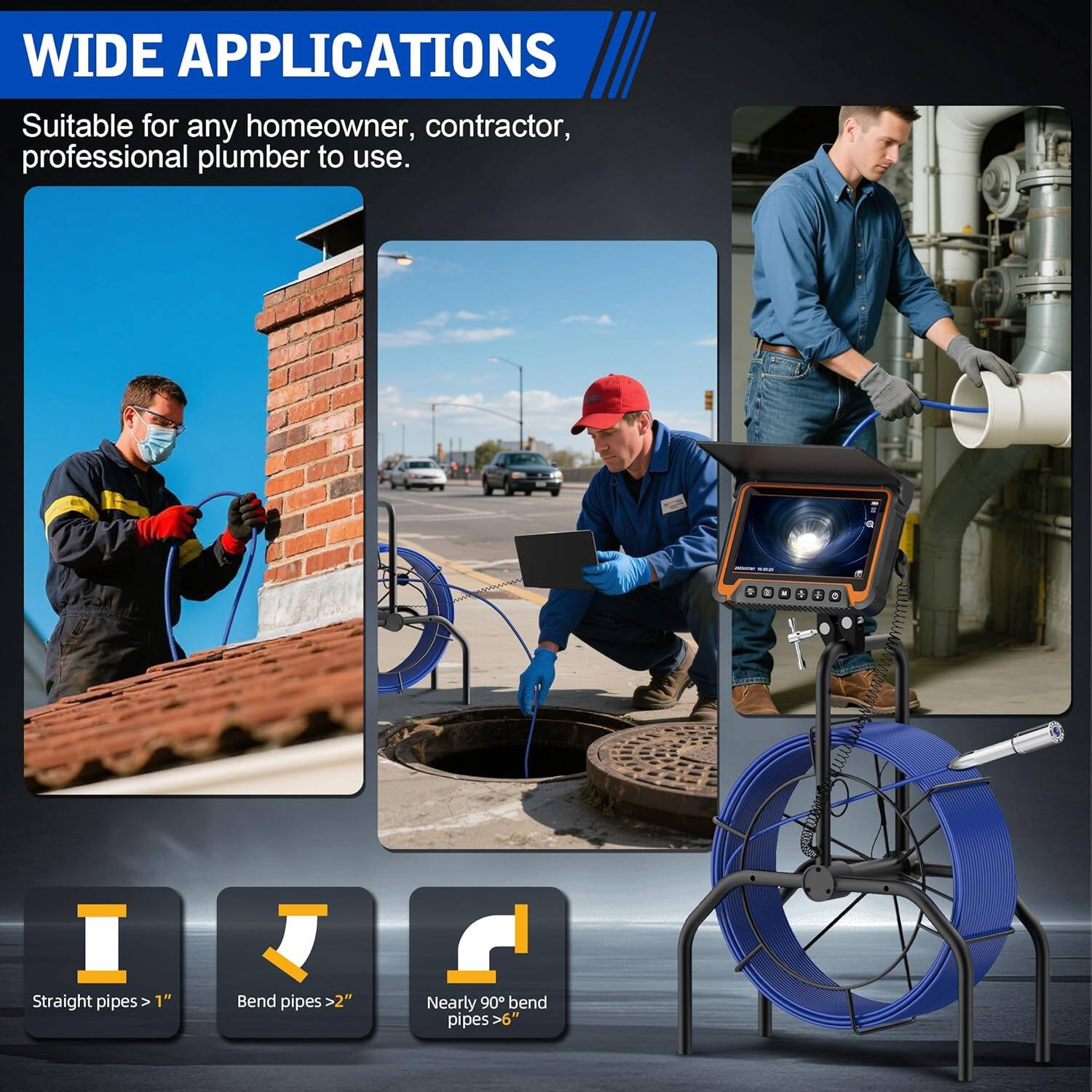 Alt View 1. Aukfa - Sewer Camera with Locator - 7" HD Borescope, Self-Leveling, IP68, 100Ft 5MM Cable, 5X Zoom, DVR.