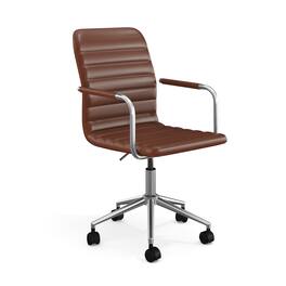 Martha Stewart - Taytum Upholstered Swivel Home Office Chair with Integrated Armrests - Saddle Brown Faux Leather/Polished Nickel Frame