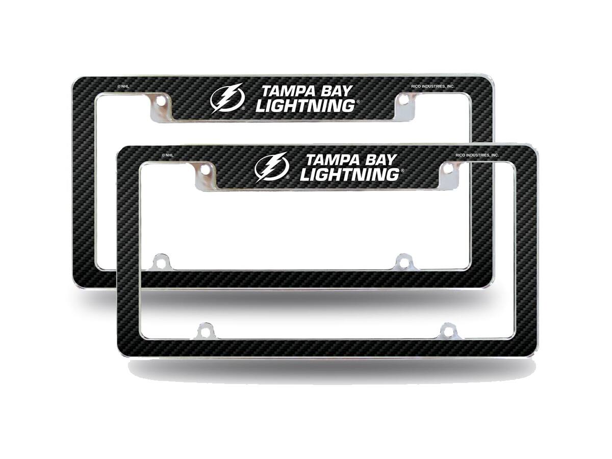 Tampa Bay Lightning NHL (Set of 2) Chrome Metal License Plate Frames with Carbon Fiber Design