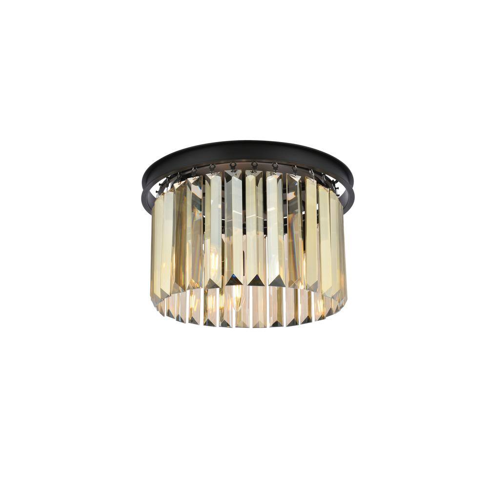 Angle. Urban Classic - Sydney 3 light Matte Black Flush Mount Golden Teak (Smoky) Royal Cut Crystal - Matte Black.