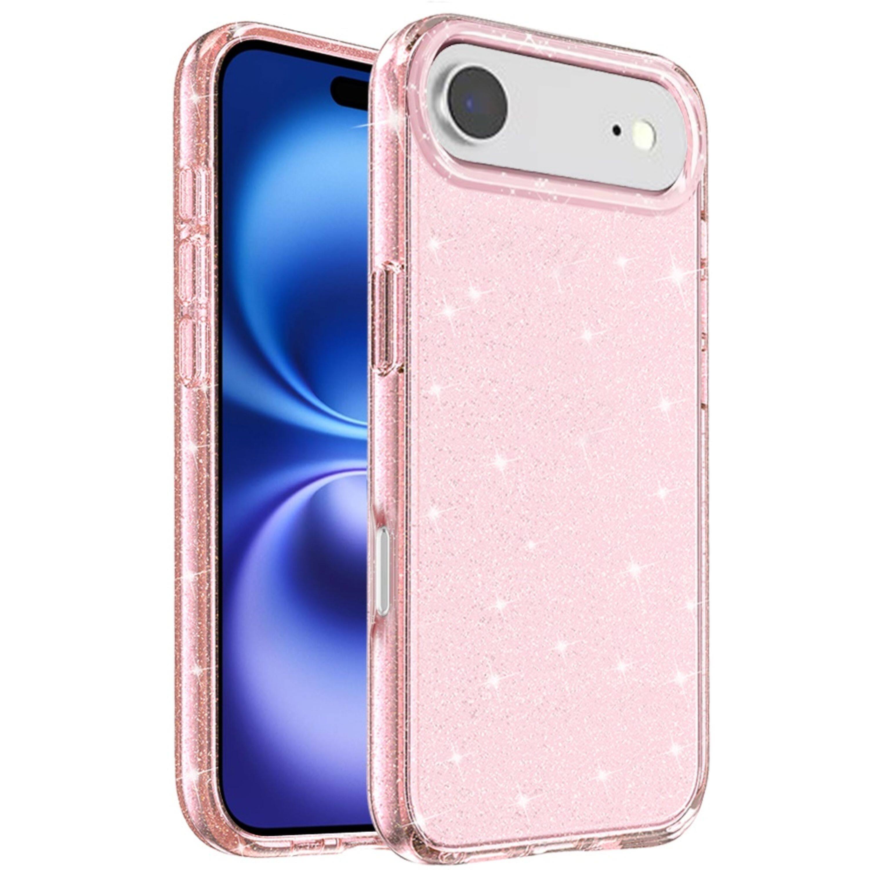 Left. Kitcheniva - Luxury Translucent Sparkle Phone Cover With Tempered Glass For iPhone Air Pink - Pink.