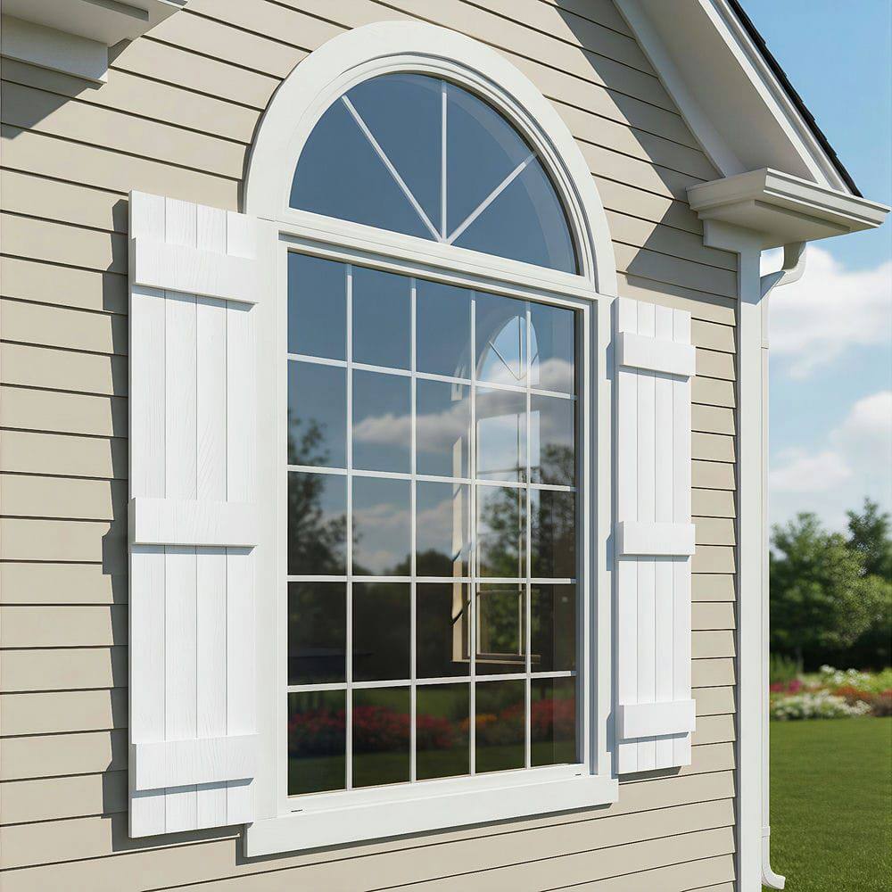 Alt View 8. Kadyn - Classic Board & Batten Faux Shutters with 3 Horizontal Bars for Timeless and Durable Exterior Elegance, 14"x63", White - White.