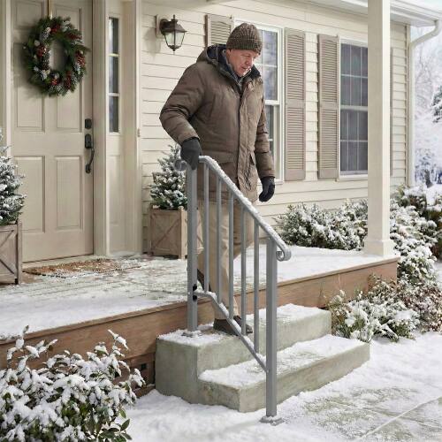 Alt View 9. Winado - 2-Step Handrails Wrought Iron Transitional Crimping Handrail Waterproof Cover for Concrete Steps Indoor Outdoor Garden - Silver.
