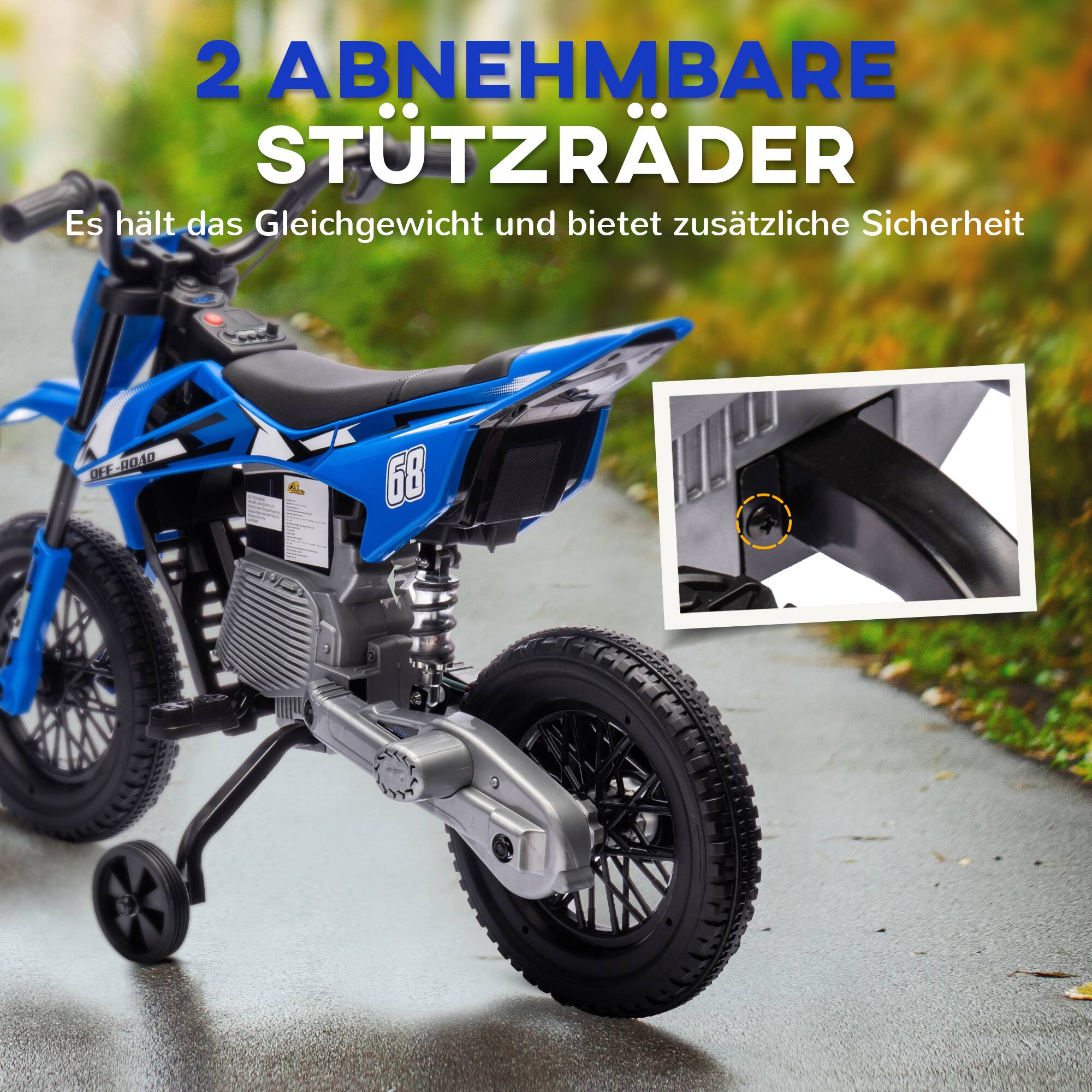 2 ABNEHMBARE STUTZERAD  
Es hält das Gleichgewicht und bietet zusätzliche Sicherheit