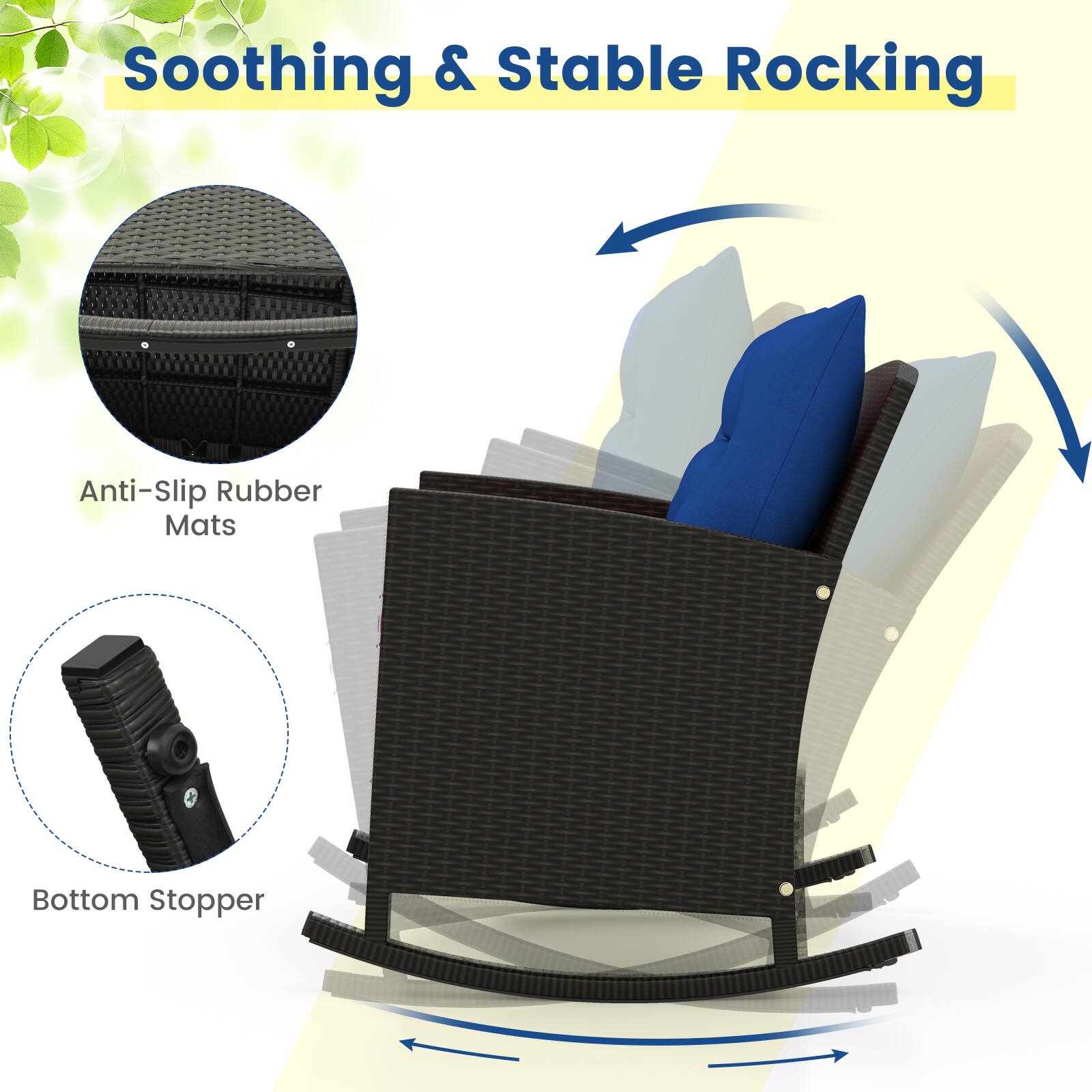 Soothing & Stable Rocking
Anti-Slip Rubber Mats
Bottom Stopper