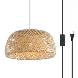 Jonathan Y - Mateo 18" 1-Light Farmhouse Coastal Bamboo 180" Cord Plug-In or Hardwired LED Pendant - Brown