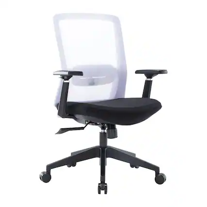 Front. LeisureMod - Ingram Mesh Office Desk Chair with Lumbar Support, Adjustable Arms & Swivel - White.