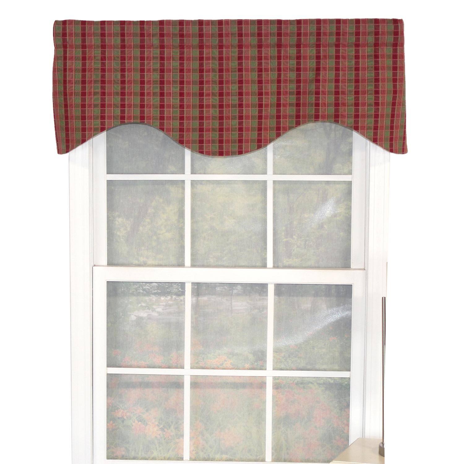 Front. RLF Home - RLF Home Gabriel Check Cornice 100% Cotton with Fully Lined 3" Rod Pocket Valnance for Windows 50" x 17" Grape - Grape.
