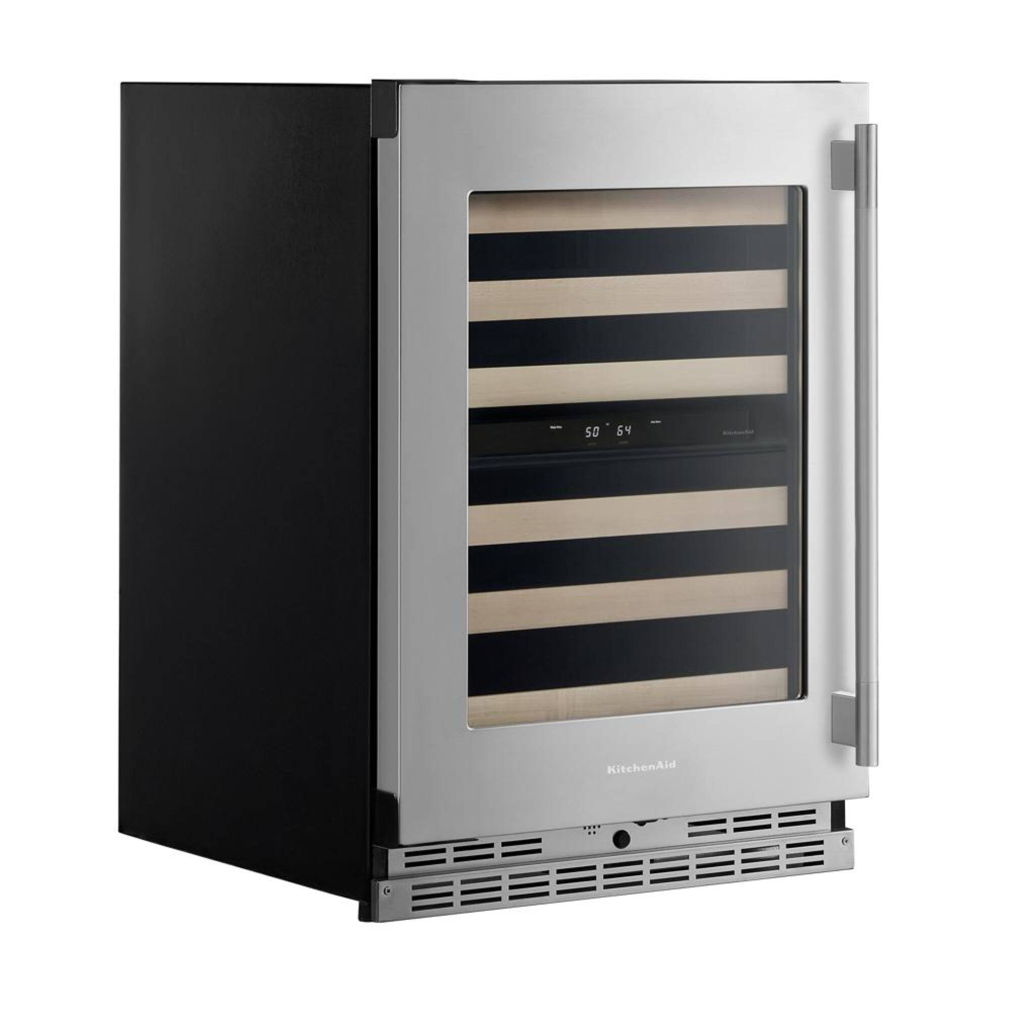 Angle. KitchenAid - 46-Bottle Wine Cellar - PrintShield™ Stainless Finish.