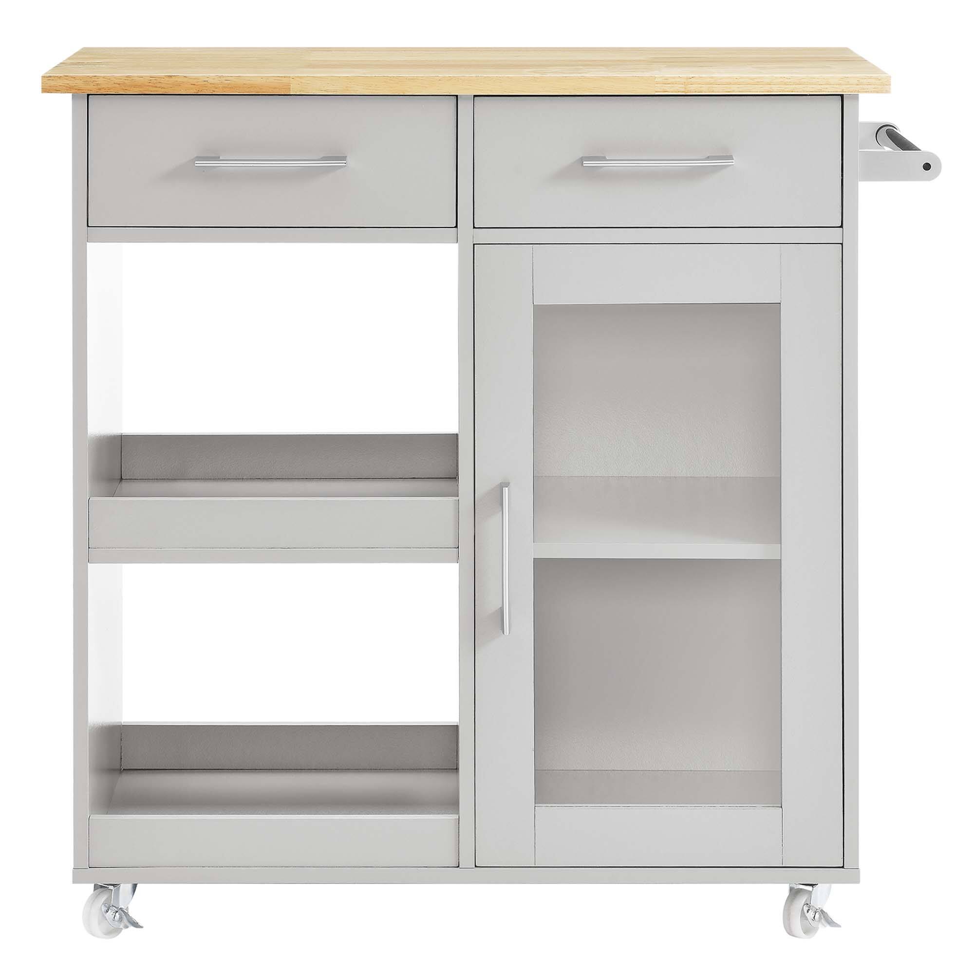 Alt View 4. Modway - Culinary Kitchen Cart With Towel Bar by Modway - Light Gray Natural.