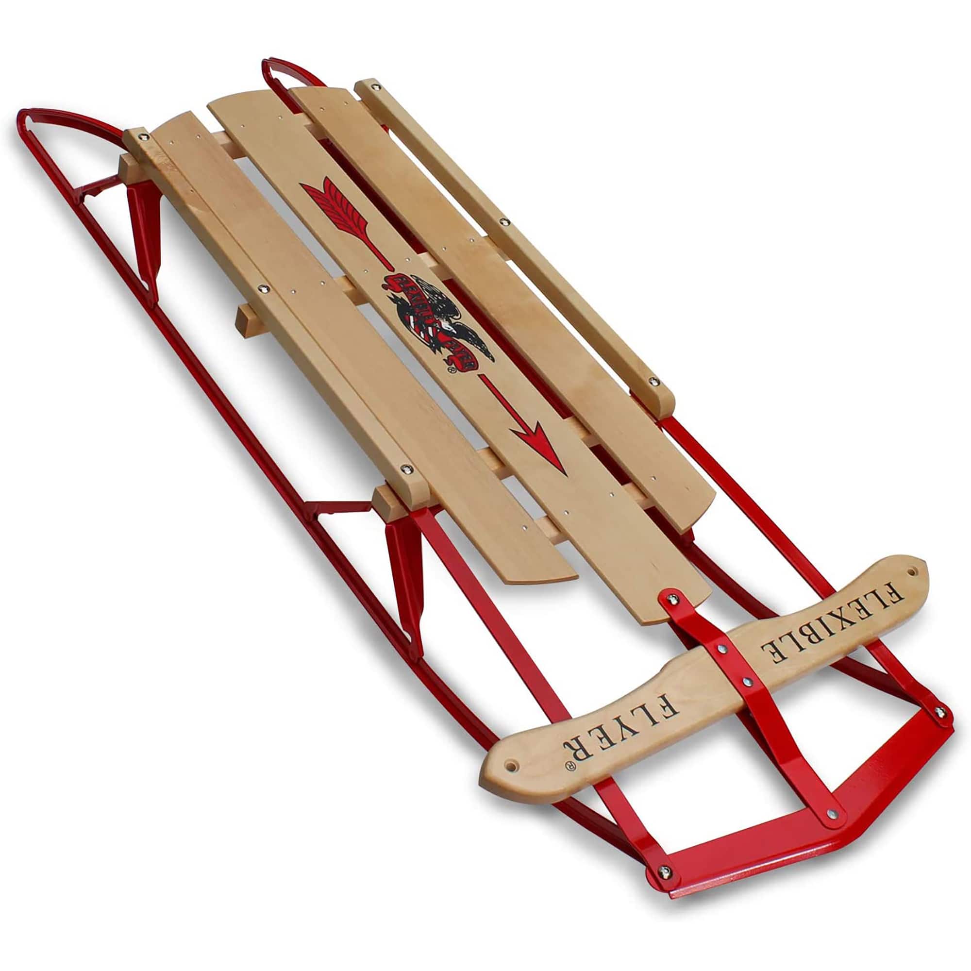 Flexible Flyer - Metal Runner Steel/Wood 48" Long Snow Slider Sled for Kids - Red