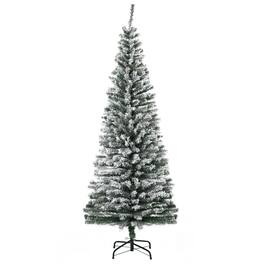 BreeBe - 6 ft Tall Unlit Snow-Flocked Slim Artificial Christmas Tree with Realistic Branches and 492 Tips - Green