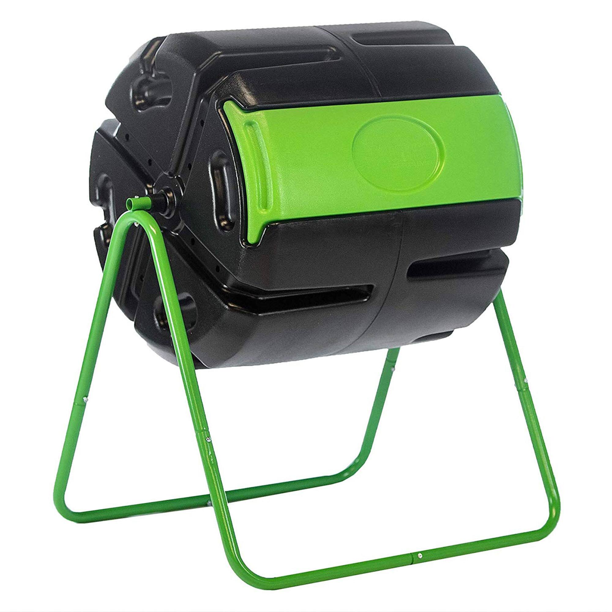 FCMP Outdoor - HOTFROG 37 Gallon Plastic Single Roto Tumbling Composter Bin, Green