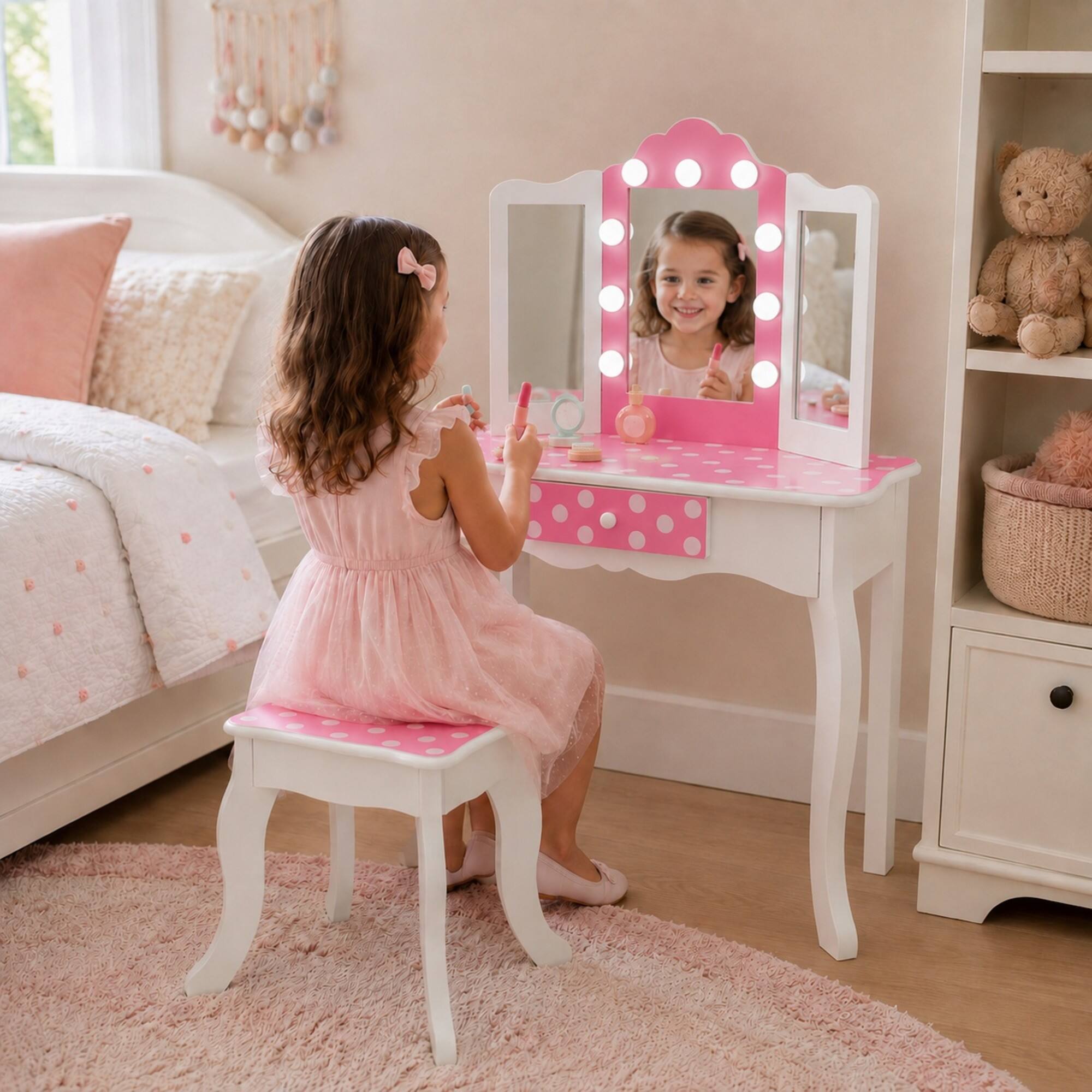 Alt View 2. Teamson Kids - Kids LED Vanity Set with Mirror & Stool.