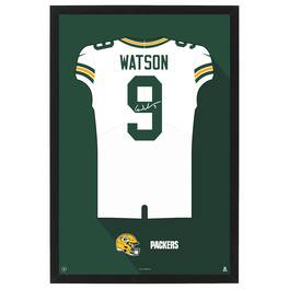 Sporticulture - Christian Watson Green Bay Packers Away Jersey Framed Art Print - White