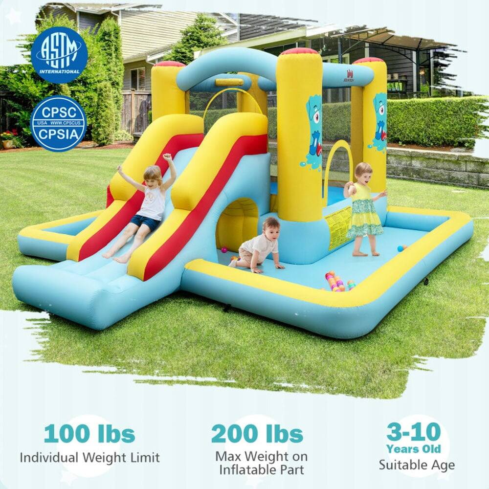 HM INTERNATIONAL  
CPSC USA  
Www.CPSCUS  
CPSIA  

100 lbs  
Individual Weight Limit  

200 lbs  
Max Weight on Inflatable Part  

3-10 Years Old  
Suitable Age