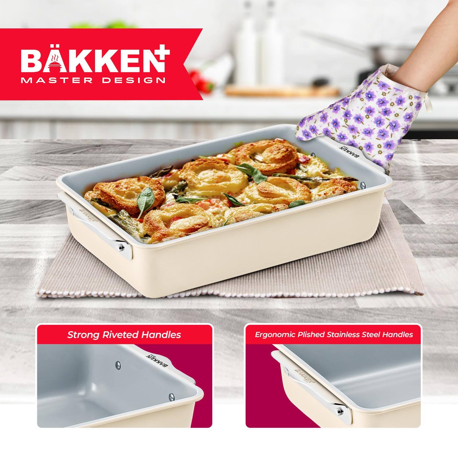 BAKKEN MASTER DESIGN, Strong Riveted Handles, BAKKEN Ergonomic Polished Stainless Steel Handles