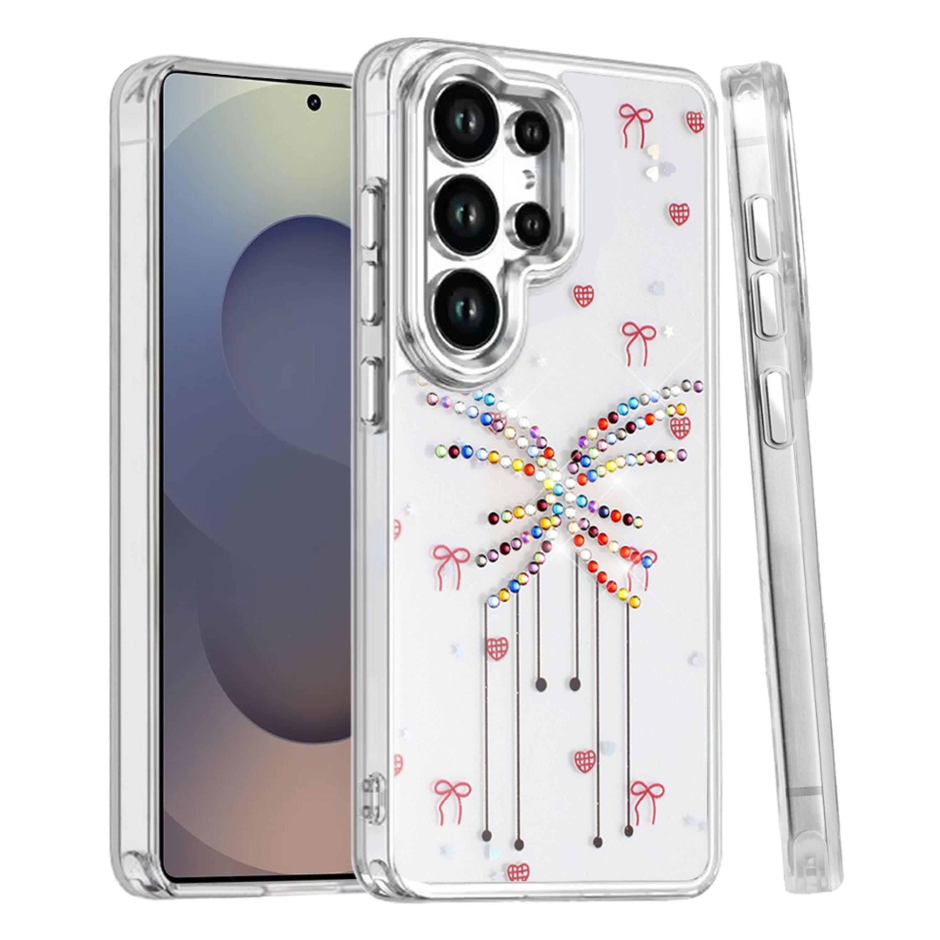 Kitcheniva - Colorful Epoxy Design Plastic Jewels Phone Case With Tempered Glass For Samsung Galaxy S25 Ultra Bow - Multicolor price history on PriceWatchPro