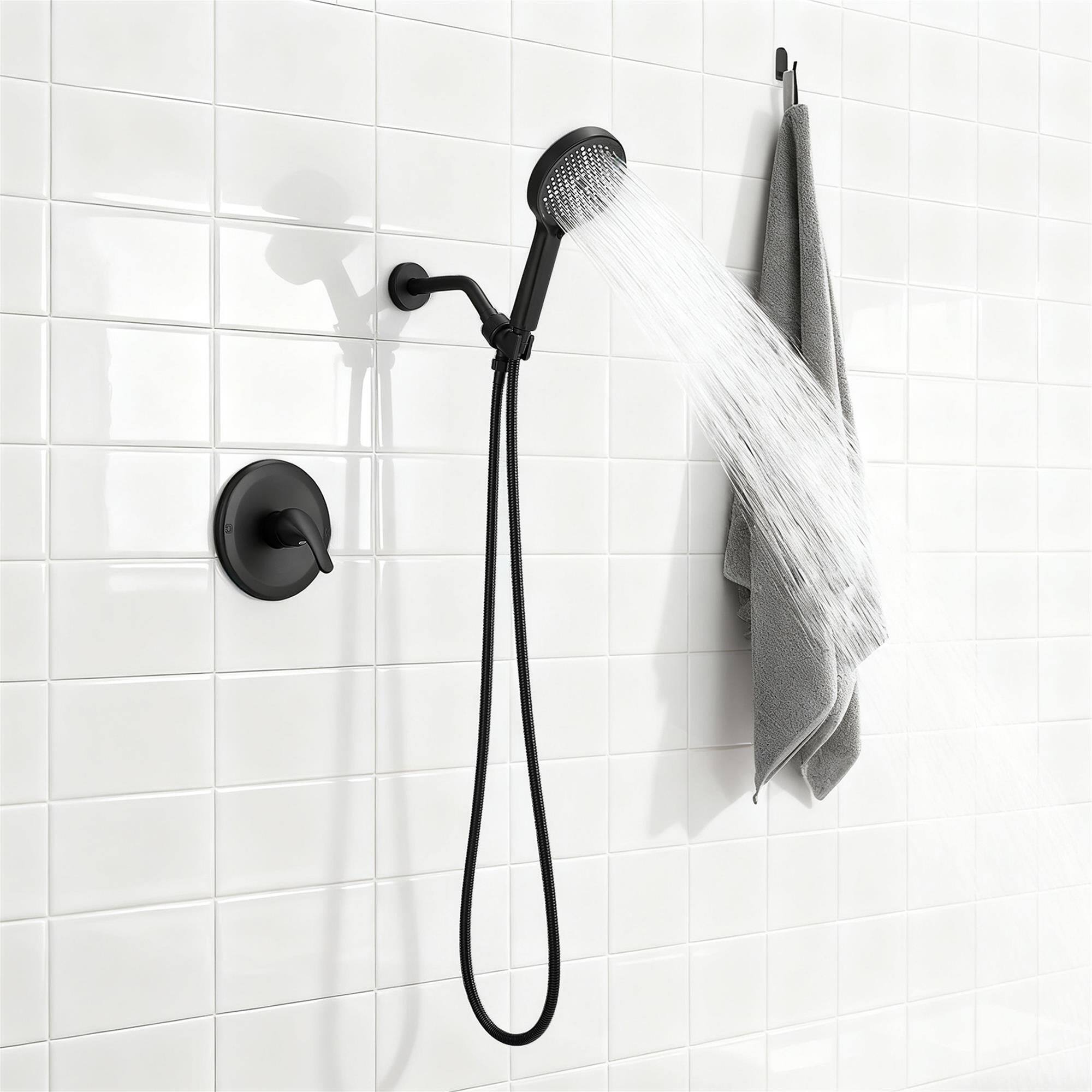 Alt View 3. Boyel Living - Matte Black Concealed Shower Handle Set 3 Function Handheld Copper Body 304 Panel Valve Cartridge - black.
