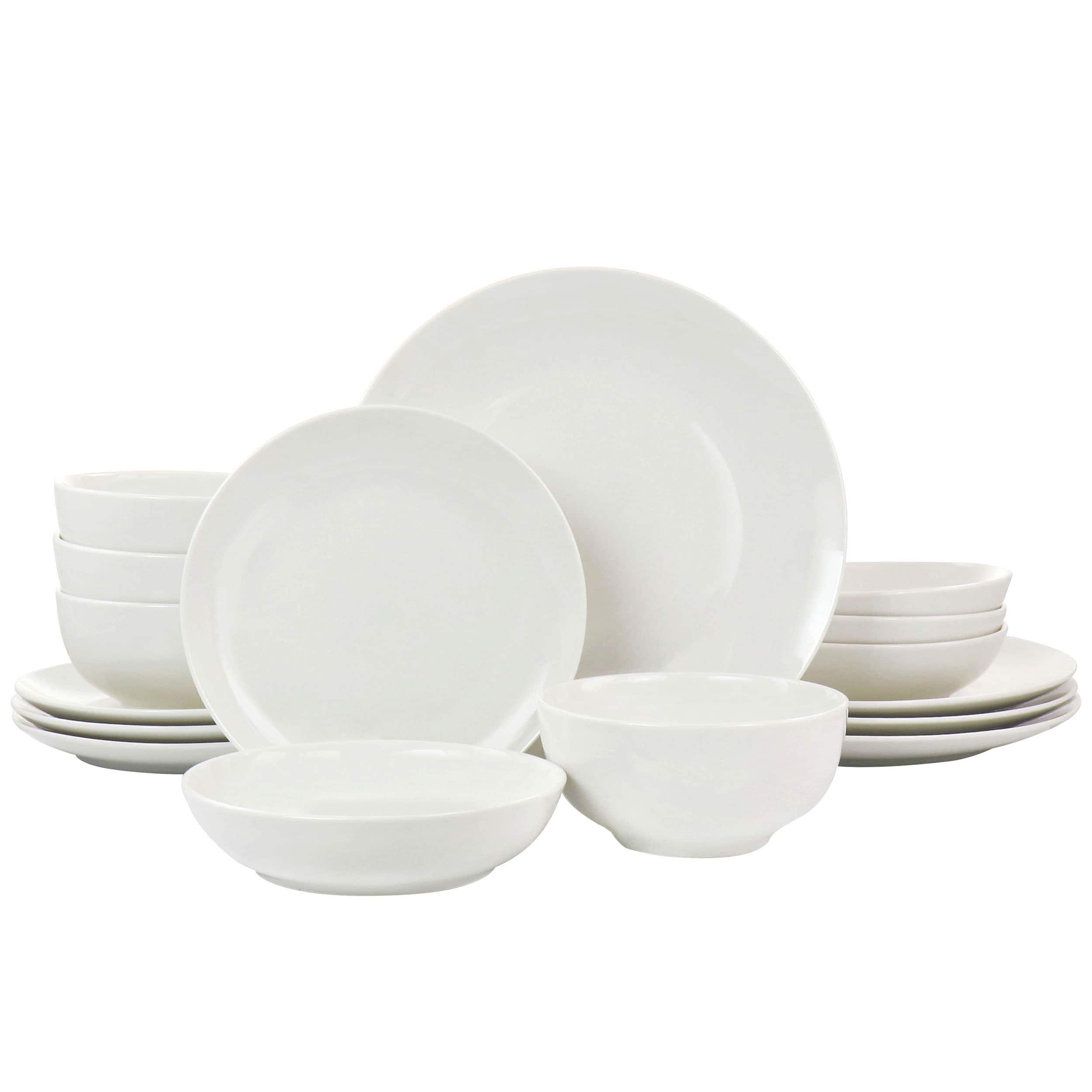 Elama - Camellia 16 Piece Porcelain Double Bowl Dinnerware Set - White