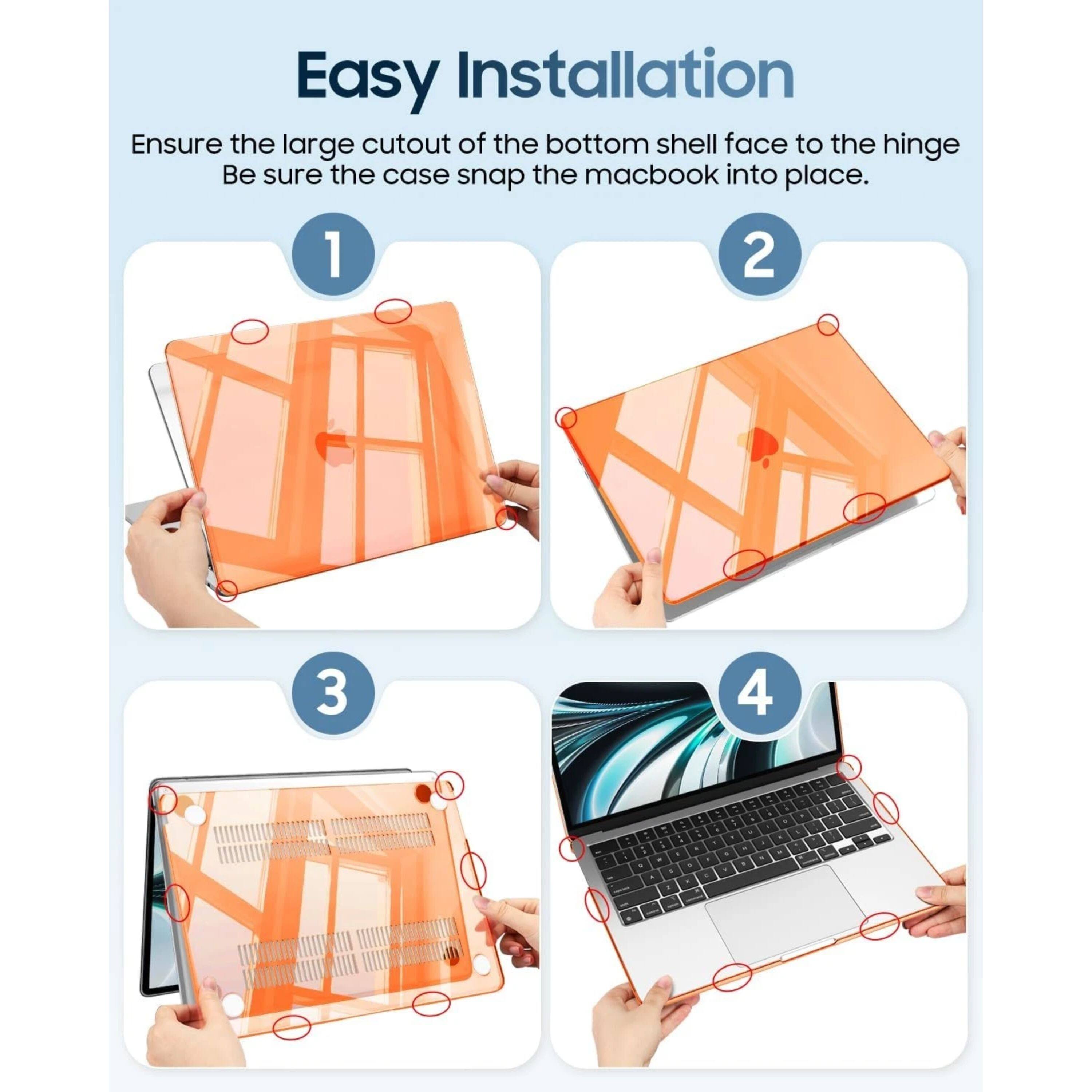 Easy Installation

Ensure the large cutout of the bottom shell face to the hinge. Be sure the case snap the macbook into place.

1
2
3
4