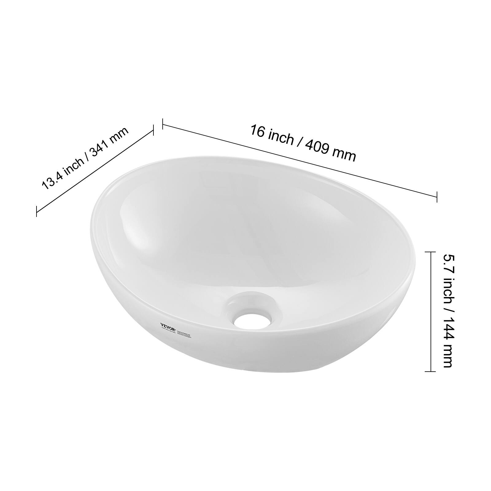 13.4 inch / 341 mm  
16 inch / 409 mm  
5.7 inch / 144 mm