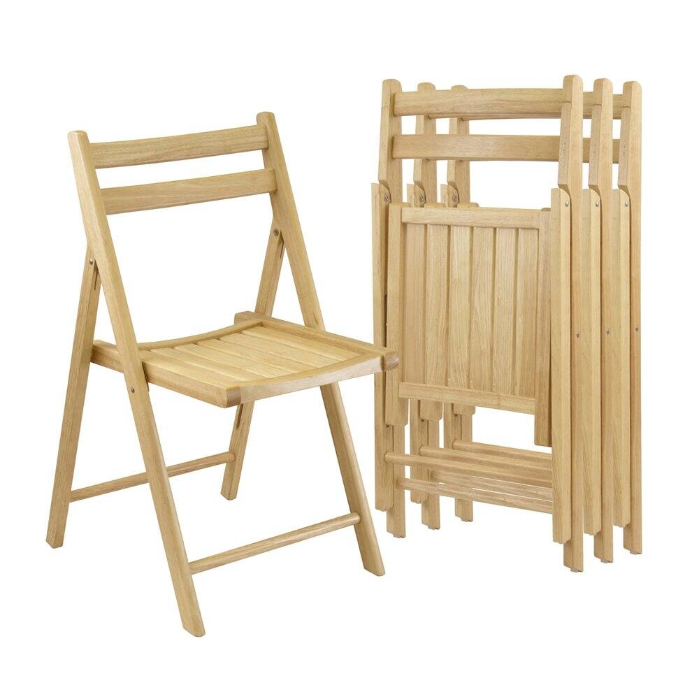 Front. FurniFact - Beech Folding Chair Set – Set of 4 Folding Wood Chairs for Easy Storage - Natural.