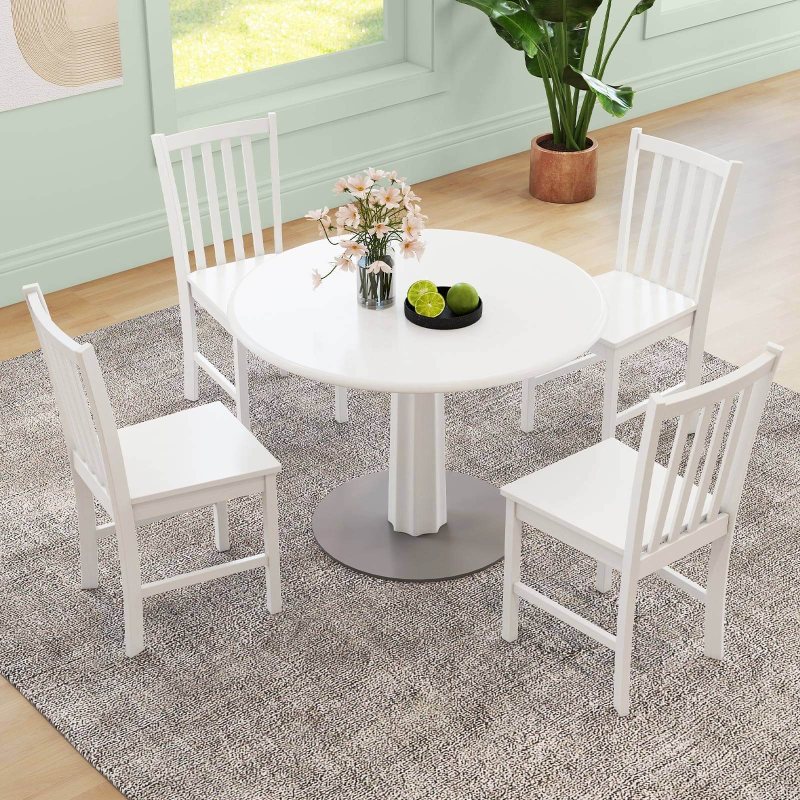 Alt View 4. Costway - Costway Rustic Dining Chairs Set of 2 with Slat Tilt Backrest, Wide Seat, Rubber Wood Legs - White.