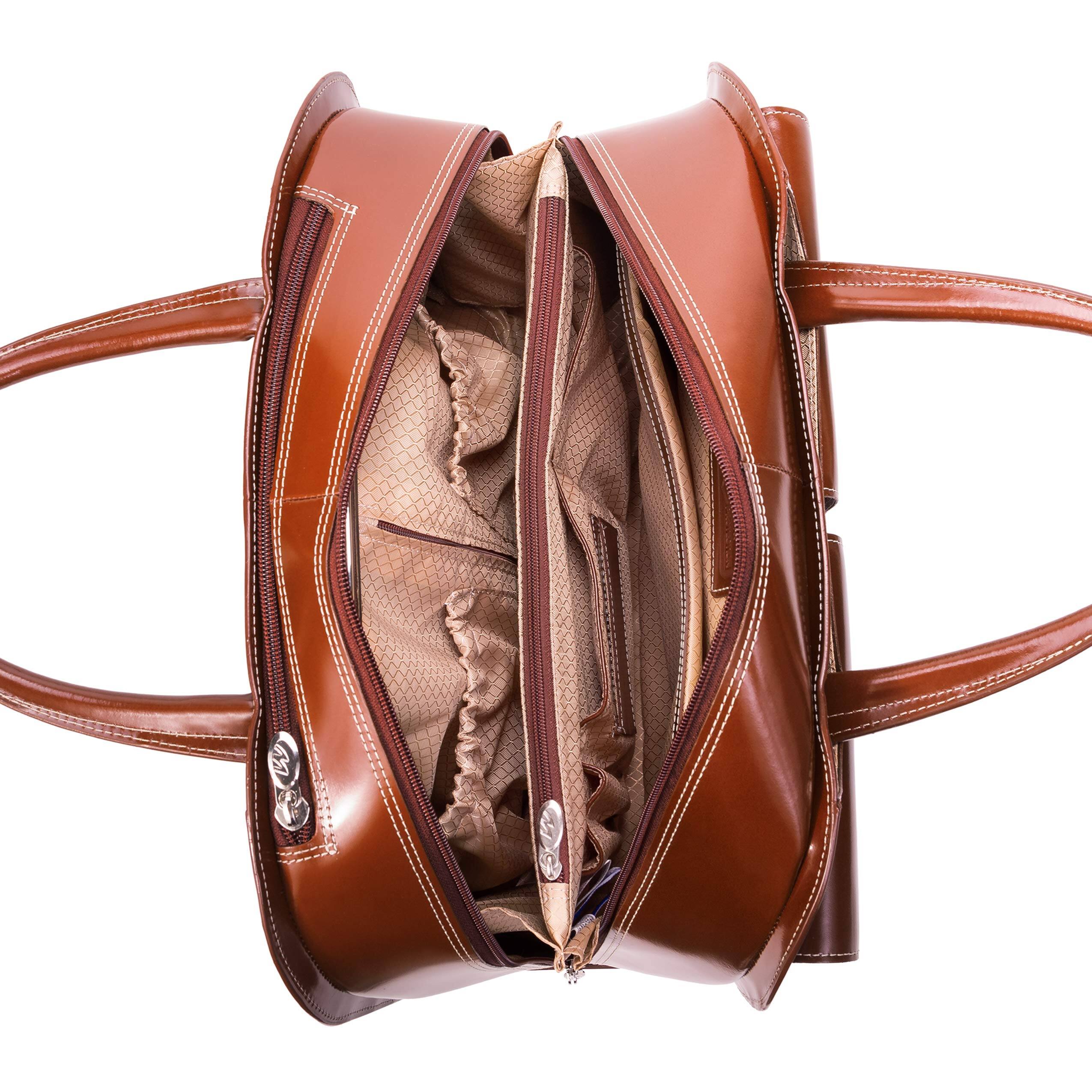 Alt View 3. JanSport - 15-inch Laptop Briefcase Top Grain Cowhide Leather Vertical Wheeled Rolling Business Bag Removable Trolley Case - Brown.