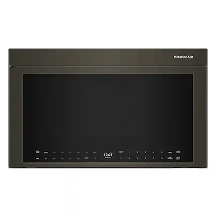 Front. KitchenAid - 1.1 Cu. Ft. Convection Flush Built-In Over-the-Range Microwave with Air Fry Mode - Black Stainless.