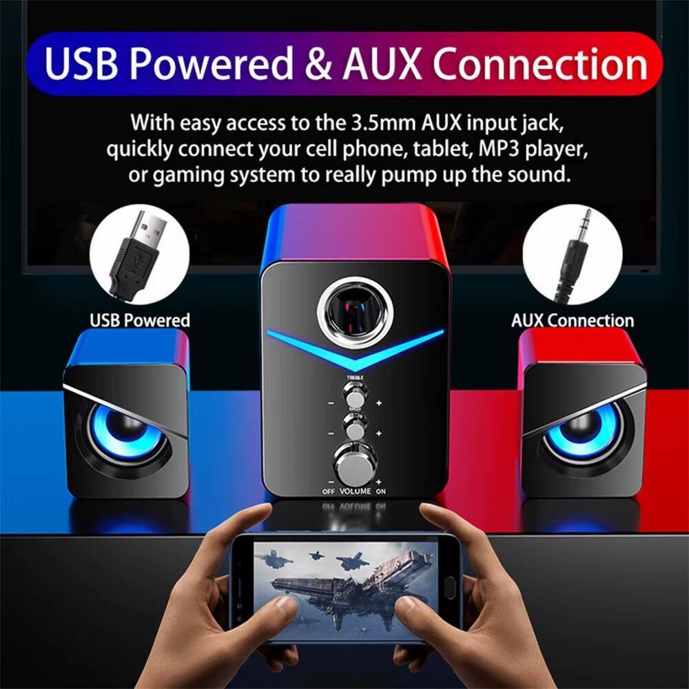 USB Powered & AUX Connection

With easy access to the 3.5mm AUX input jack, quickly connect your cell phone, tablet, MP3 player, or gaming system to really pump up the sound.

USB Powered
AUX Connection

OFF VOLUME ON