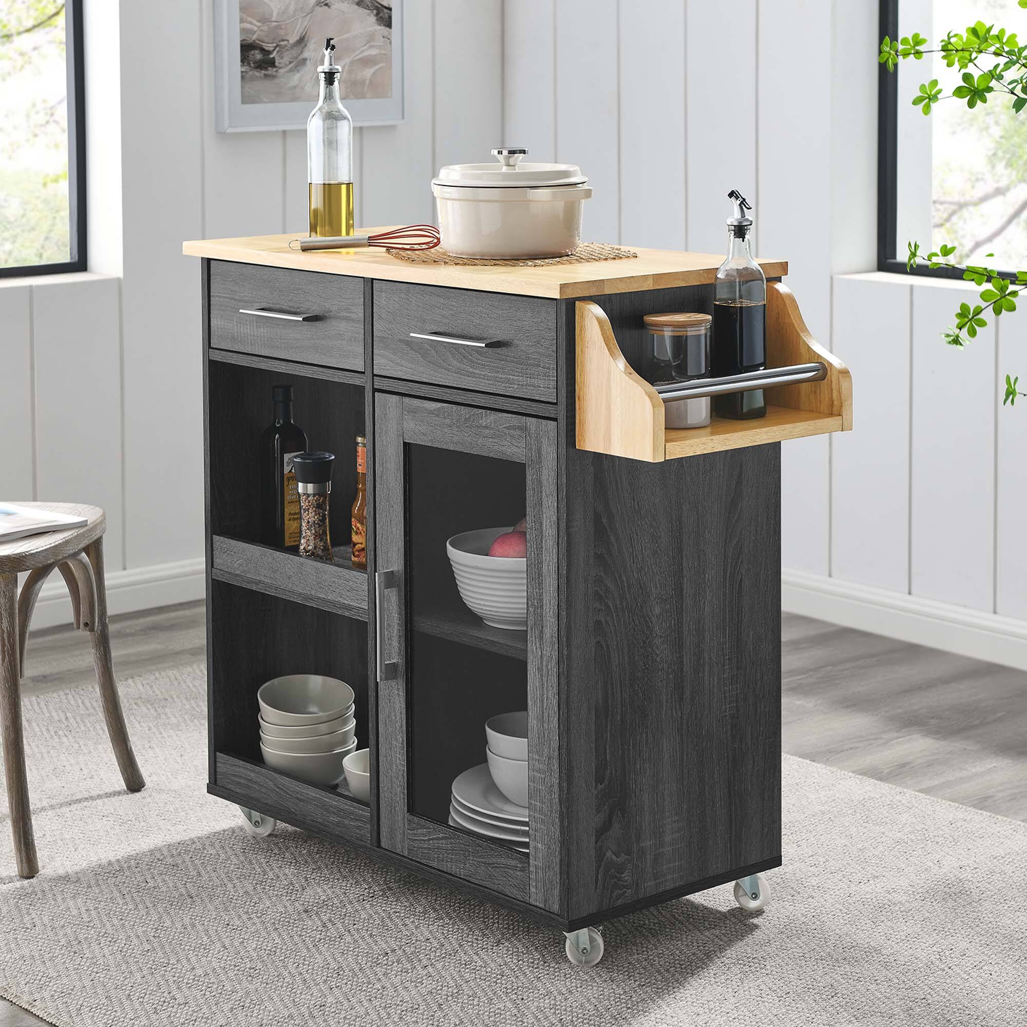 Culinary Kitchen Cart With Spice Rack by Modway - Charcoal Natural