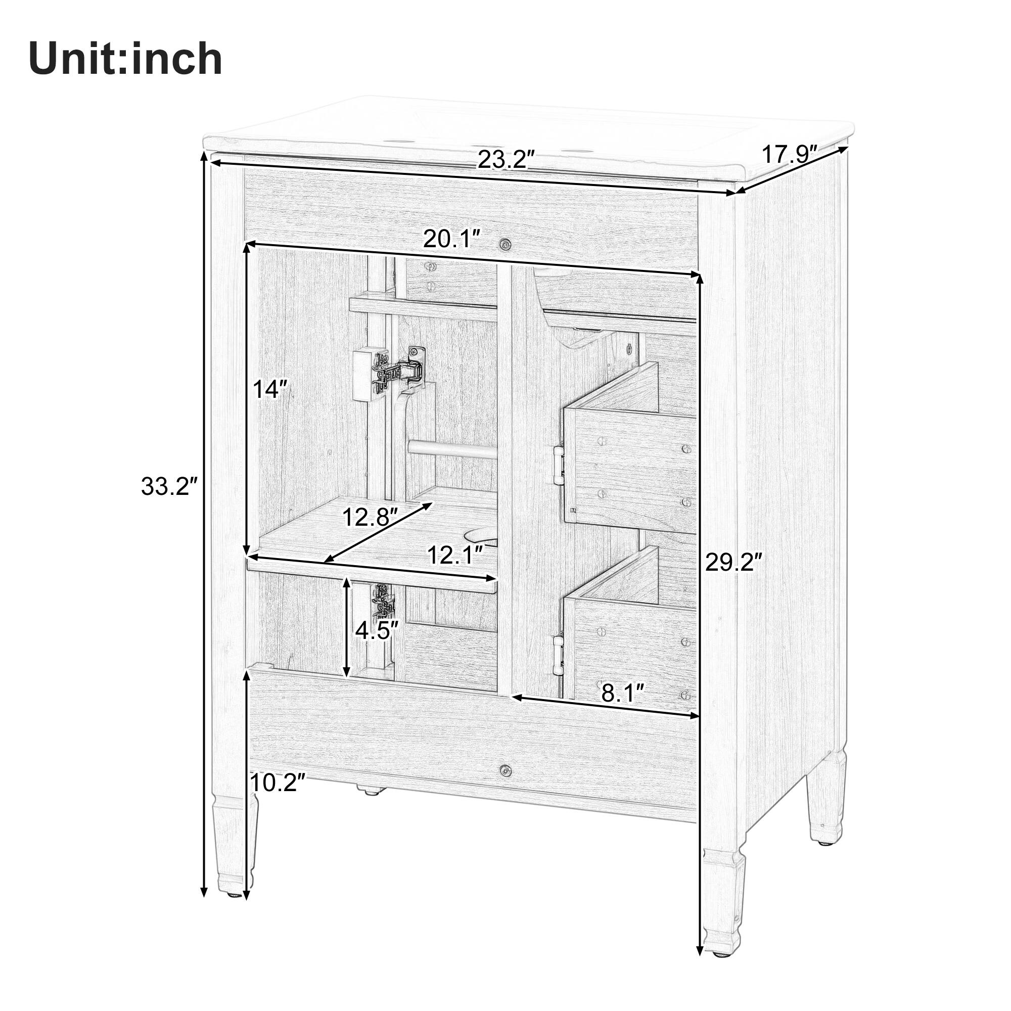 Unit: inch  
23.2"  
17.9"  
20.1"  
14"  
33.2"  
12.8"  
12.1"  
29.2"  
4.5"  
8.1"  
10.2"