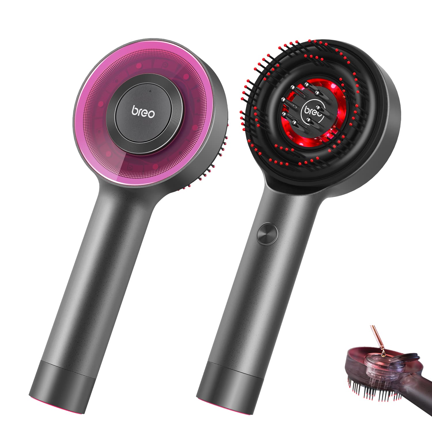 BREO - 3-in-1 Electric Scalp Massager with Red Light Therapy, Portable Serum Applicator for Hair Growth & Scalp Health - Black