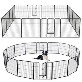 WELLFOR - 16-Panel 32" Height Heavy Duty Dog Playpen with Lock and Large Door , Metal Pet Fence for Indoor/Outdoor Use - Black