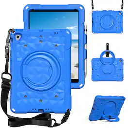 UUCOVER - Kids Case for iPad 9th/8th/7th Generation 10.2 inch Shockproof EVA Handle Stand Cover with Shoulder Strap - Blue