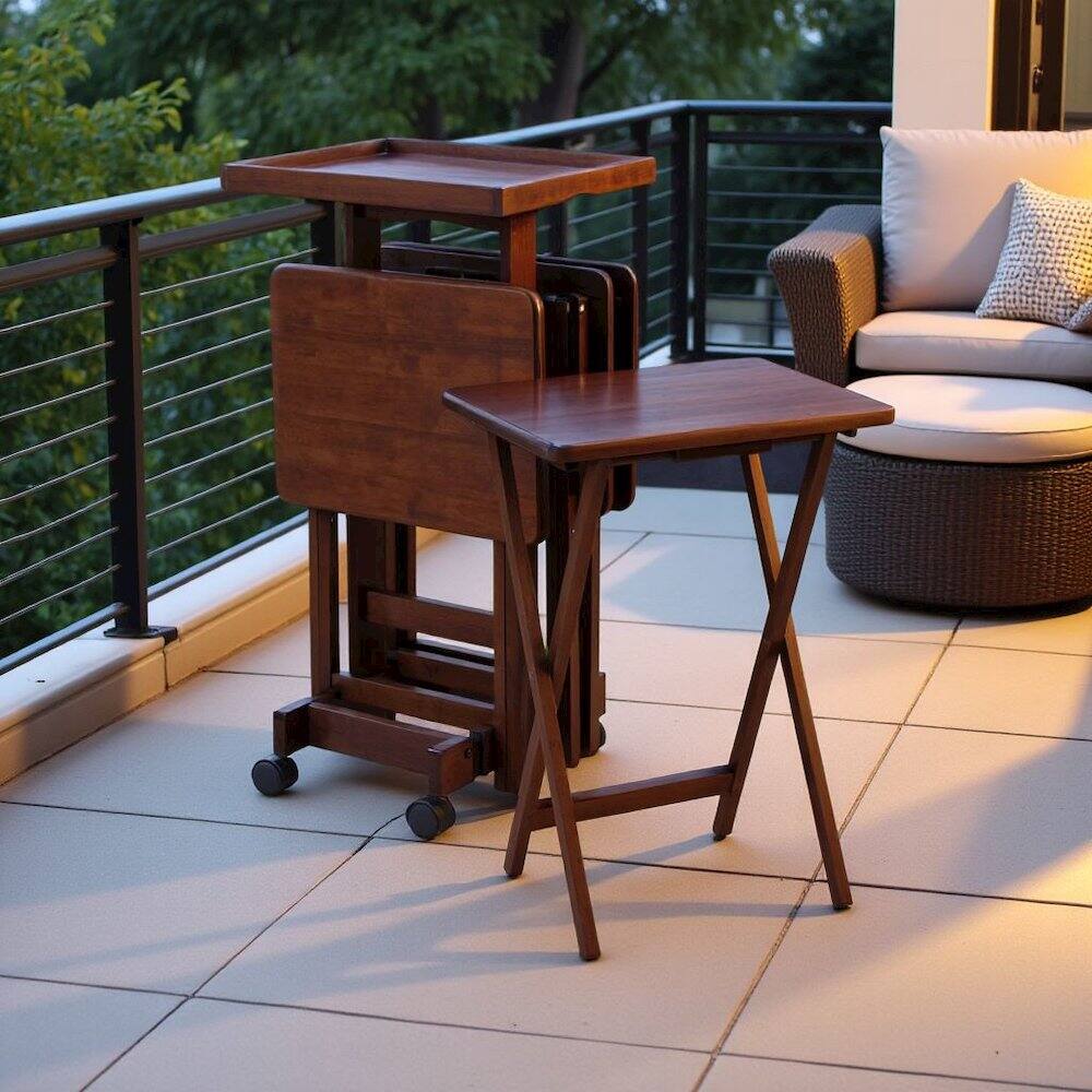 Alt View 2. FurniFact - Walnut Solid Wood TV Tray Set – Folding Snack Tables for Dining & Work - Walnut.
