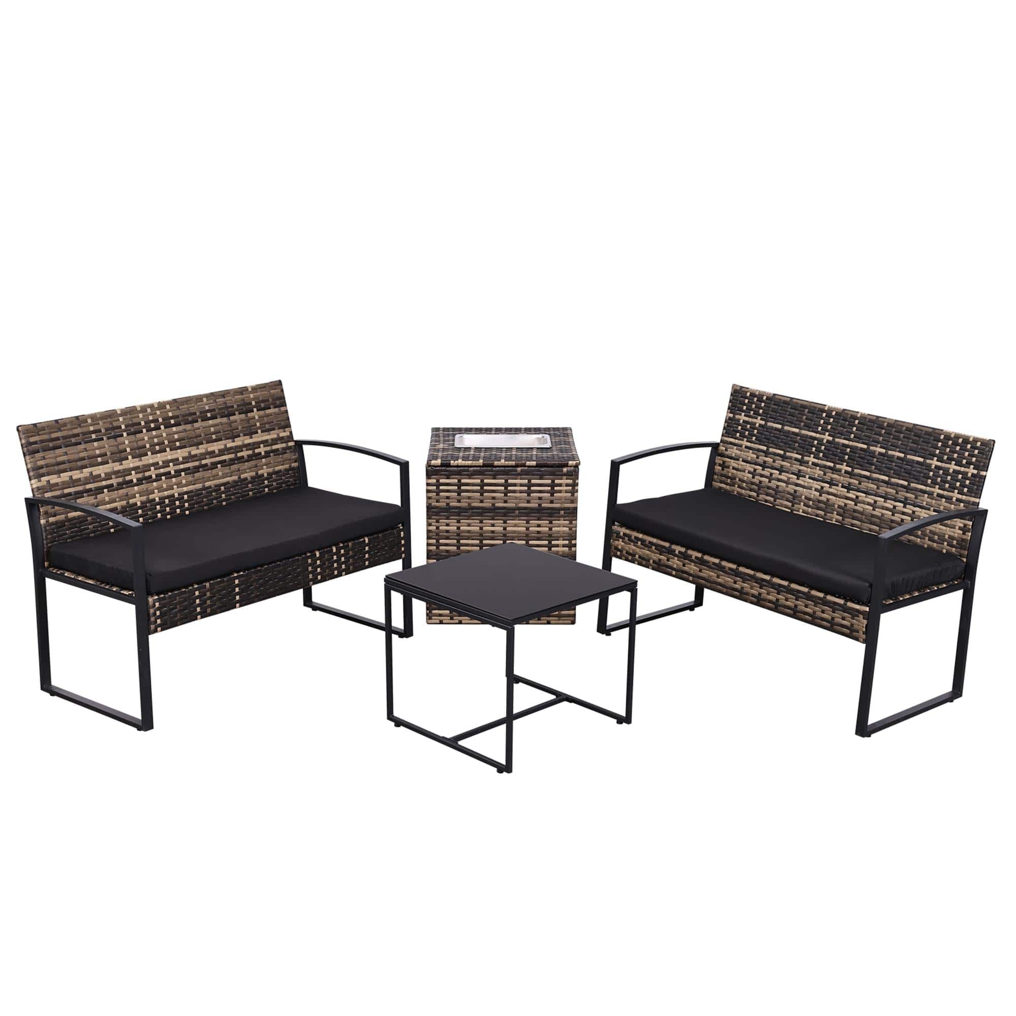 Boyel Living - Black 4-Piece Set Outdoor Patio Ice Bucket Set with 2 chairs 1 ice bucket table - Yellow